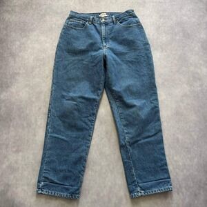 L.L. Bean Flannel Lined Jeans Women 14 Blue High Rise Relaxed Plaid‎ 90s Vintage